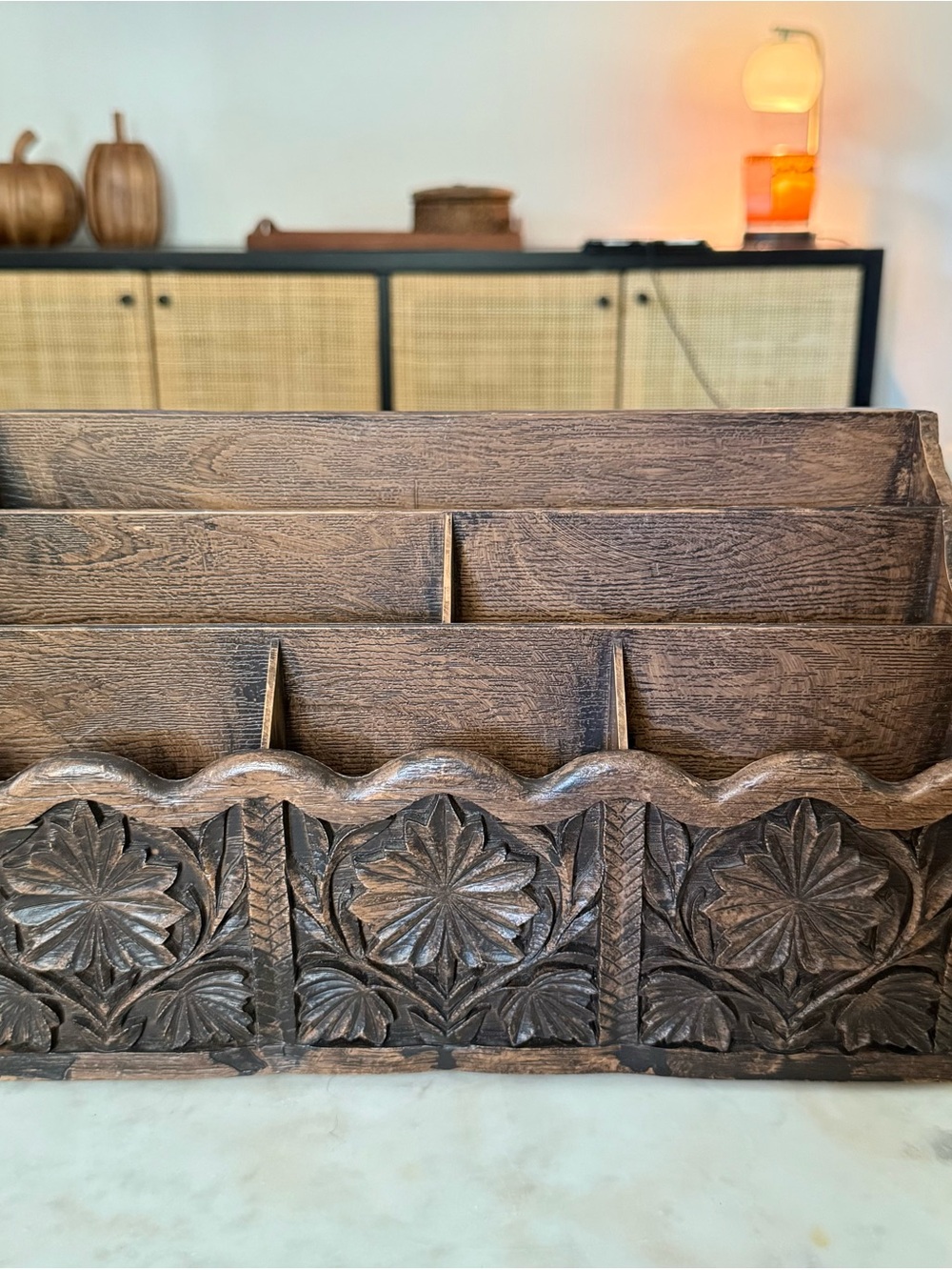 Vintage Lerner Faux Carved Wood Desk Organizer